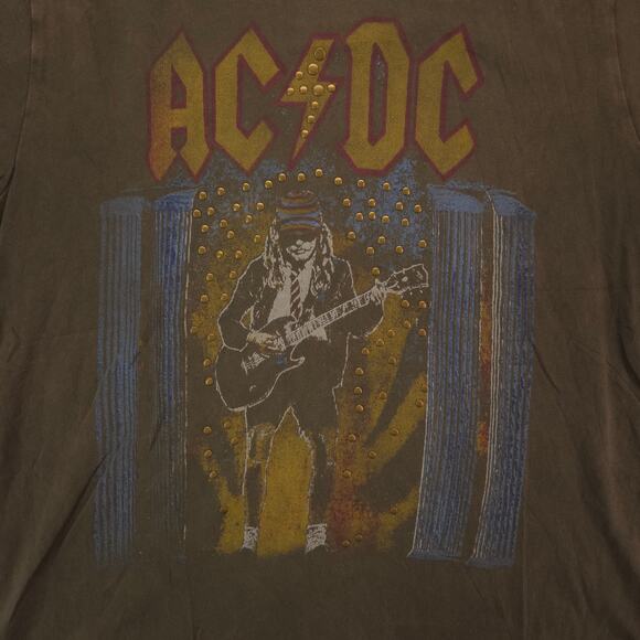 ACDC Band Crew Neck Short Sleeve Graphic T Shirt Mens Size S Olive Green - Picture 4 of 9